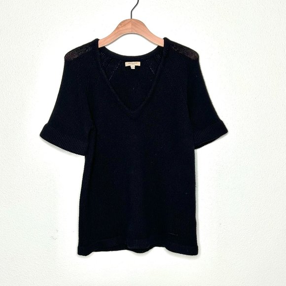 Burberry Cashmere Short Sleeve Knit V Neck Sweater Black Size L - Picture 1 of 9